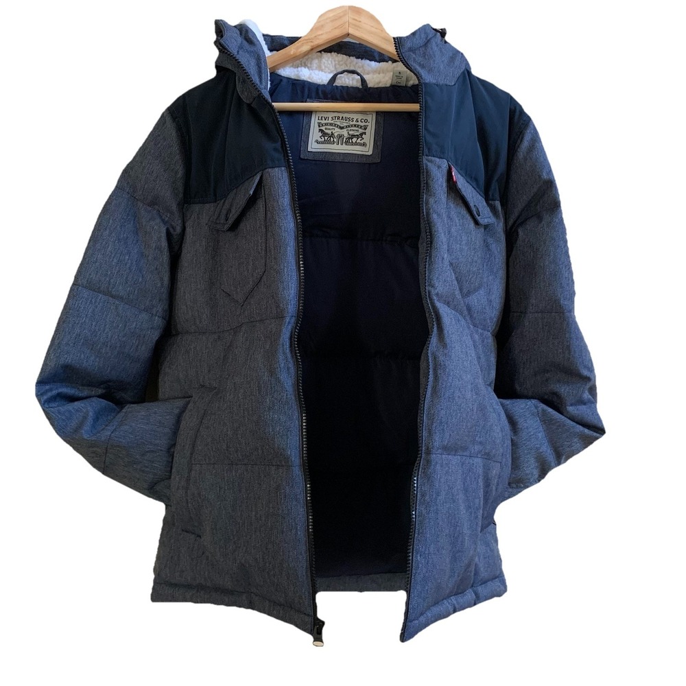 Levi's Men's Arctic Cloth Retro Bubble Puffer Jacket, Blue & Light Blue SZ-Small